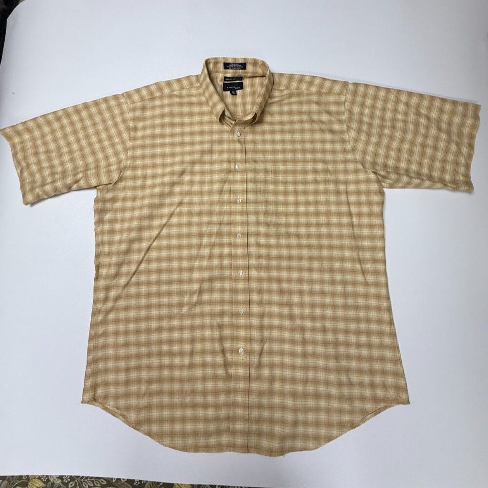 Vintage Mens Studio Bill Blass Tan Plaid Oxford Dress Shirt 2XLT